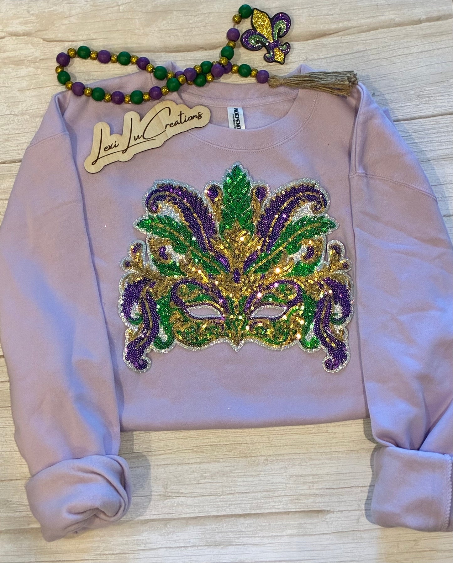 Mardi Gras Mask Sequin Patch Shirt