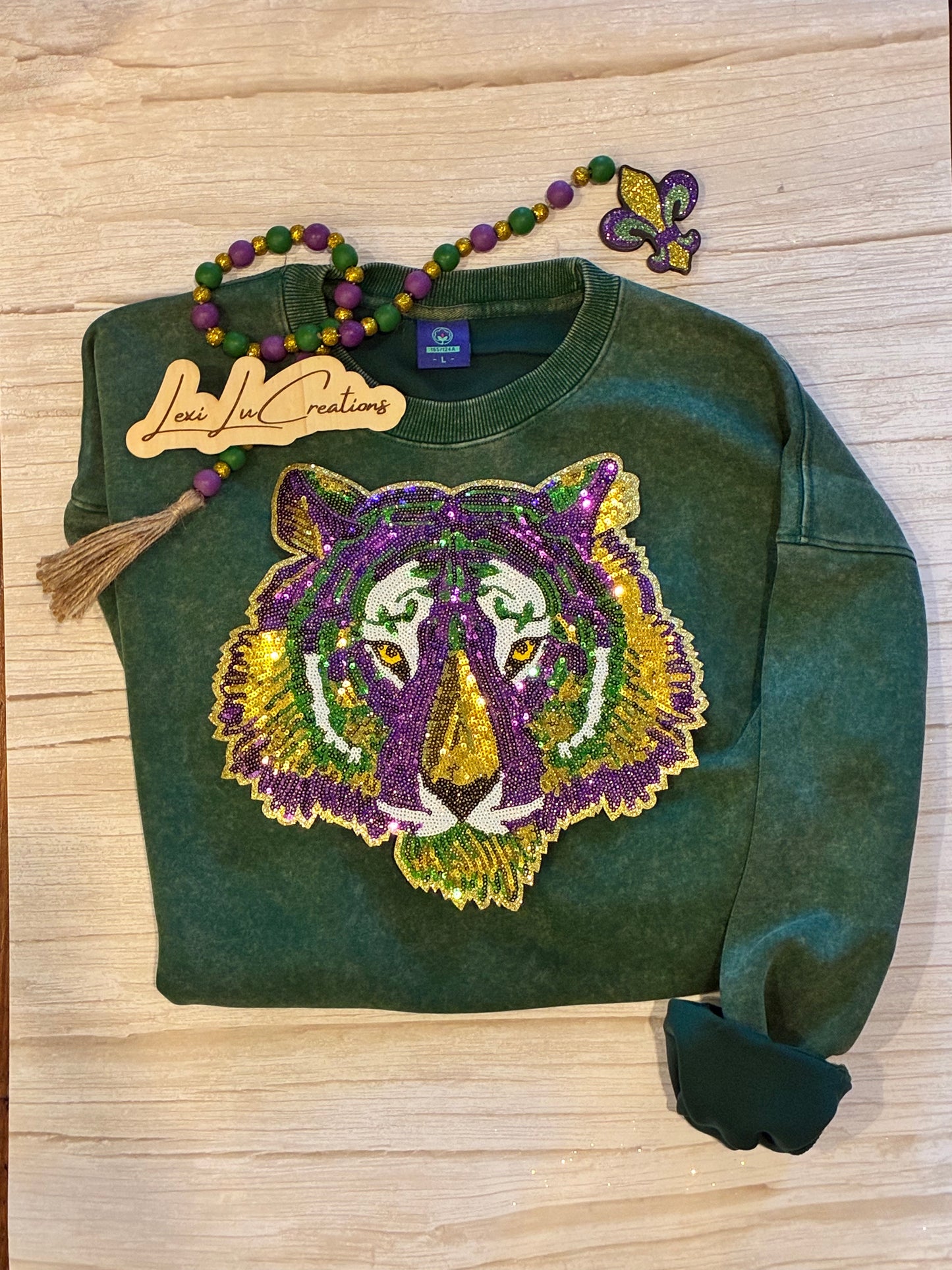 Mardi Gras Tiger Sequin Patch Shirt