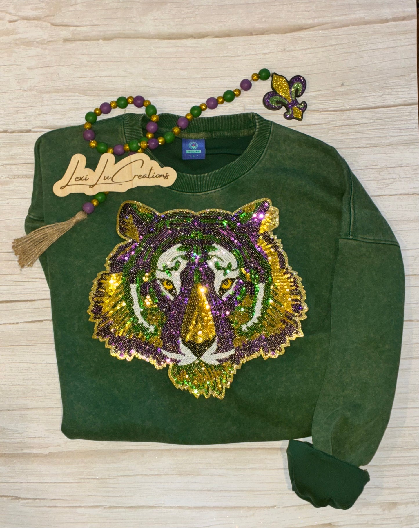 Mardi Gras Tiger Sequin Patch Shirt