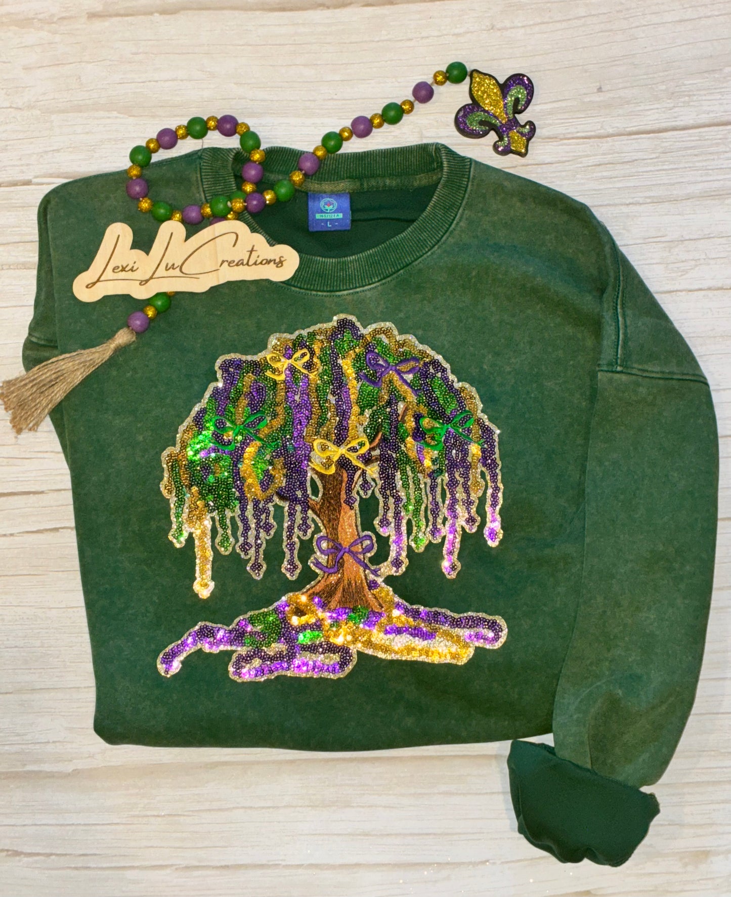 Mardi Gras Bead Tree Sequin Patch Shirt