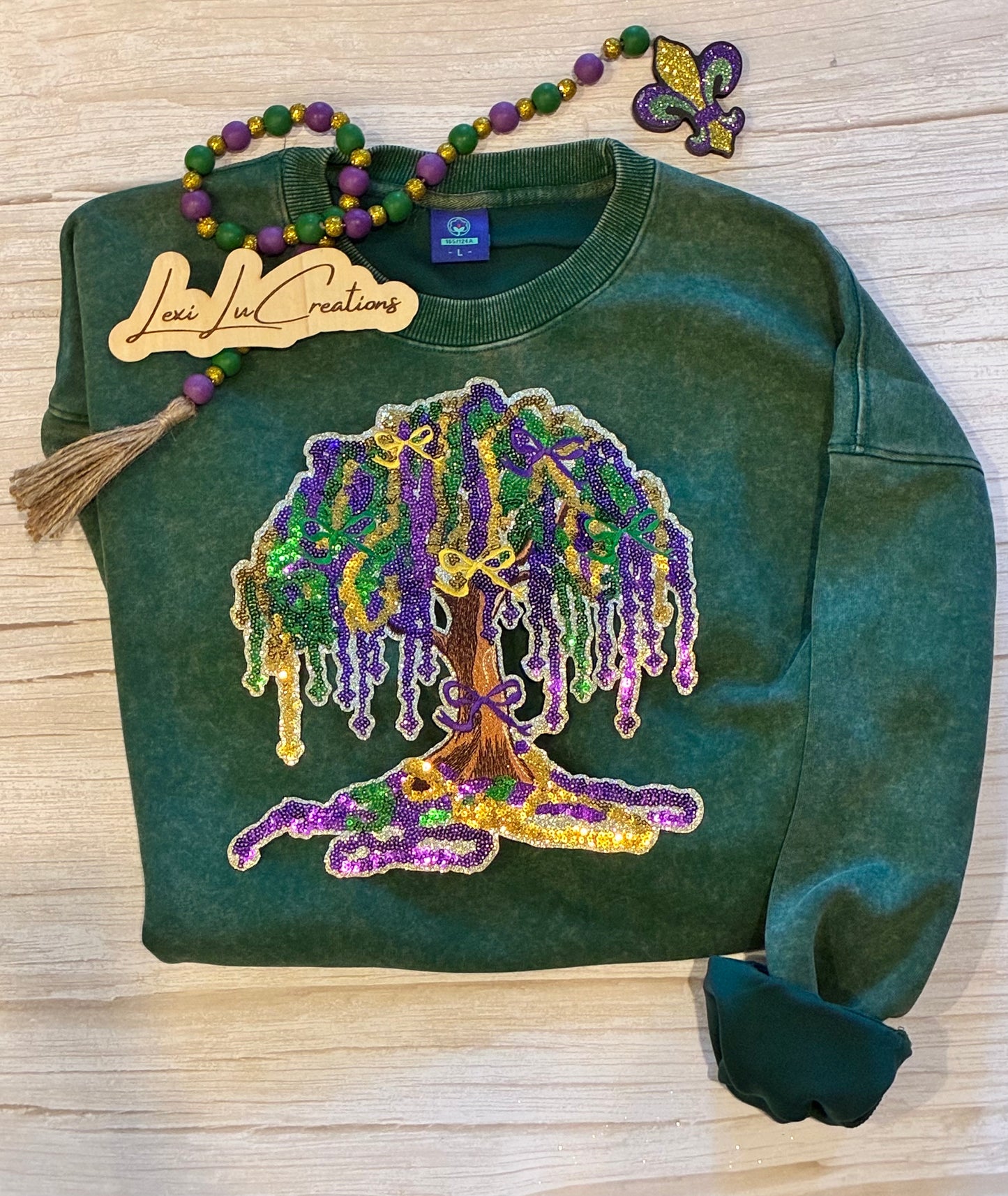 Mardi Gras Bead Tree Sequin Patch Shirt