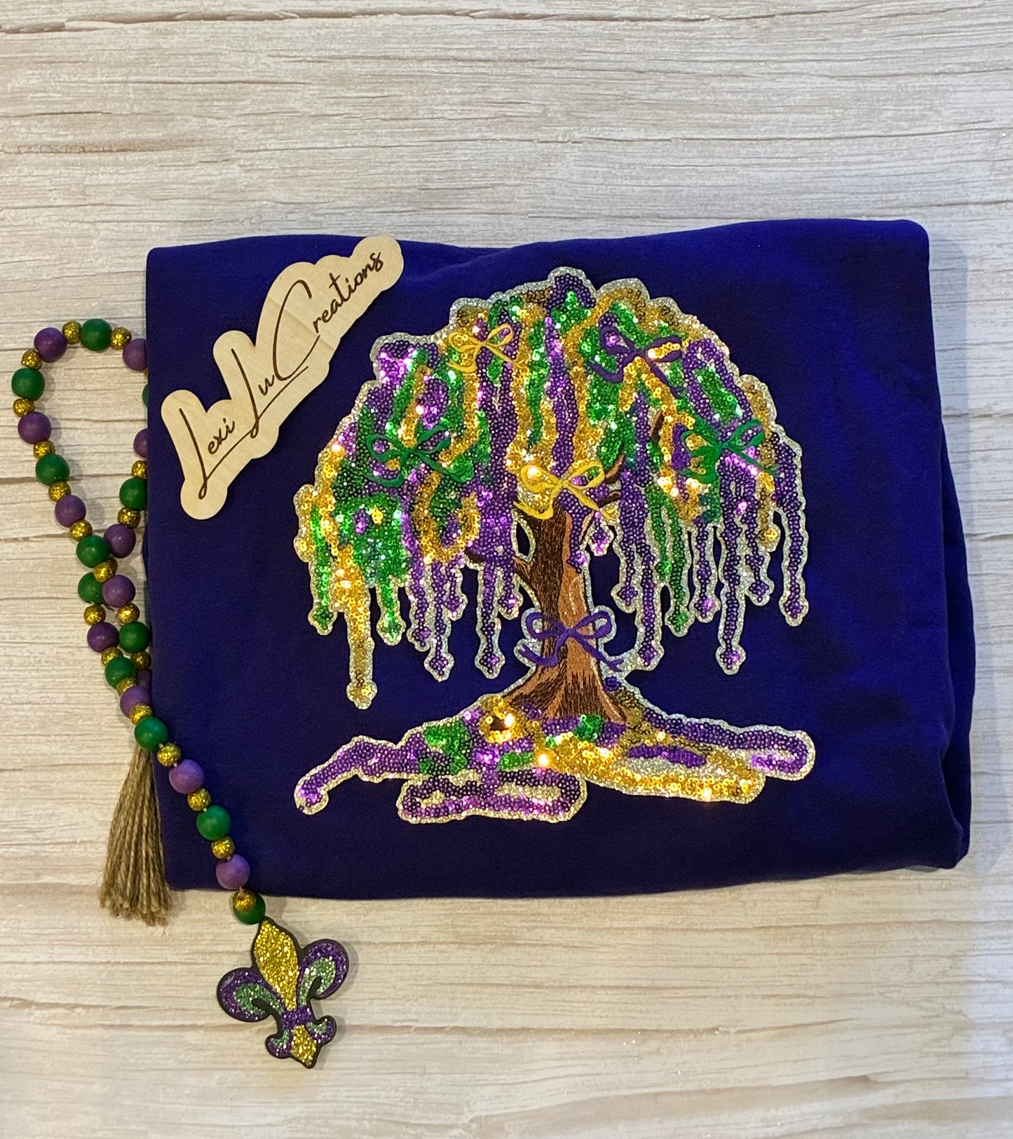 Mardi Gras Bead Tree Sequin Patch Shirt