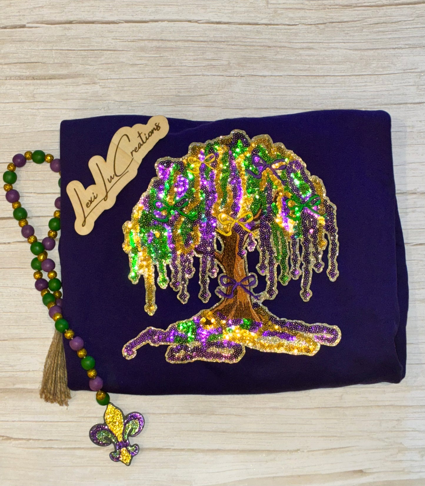 Mardi Gras Bead Tree Sequin Patch Shirt