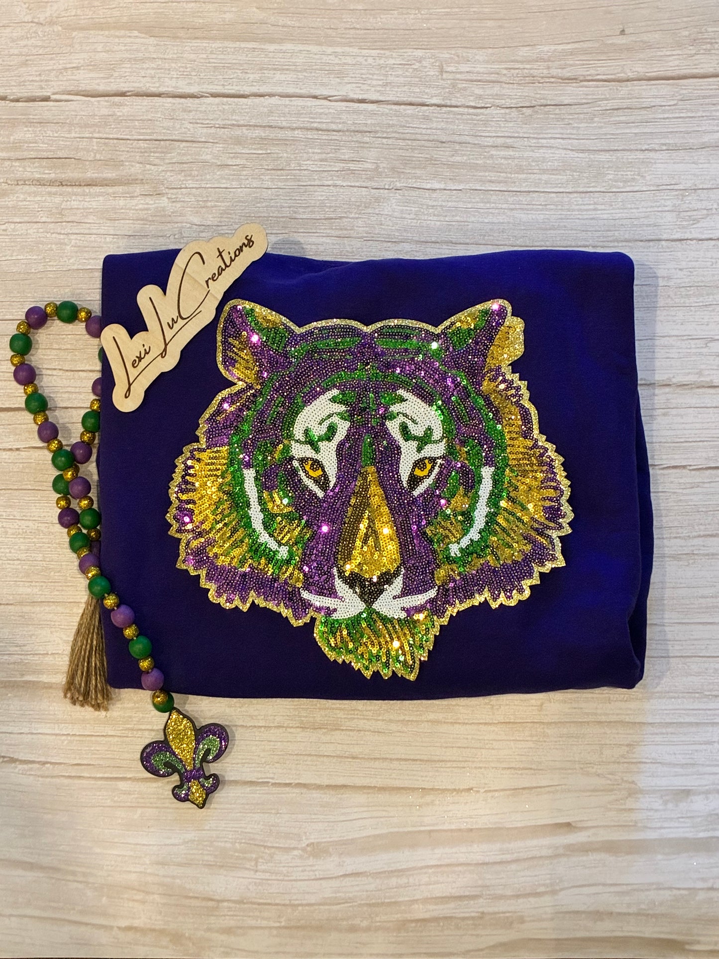 Mardi Gras Tiger Sequin Patch Shirt