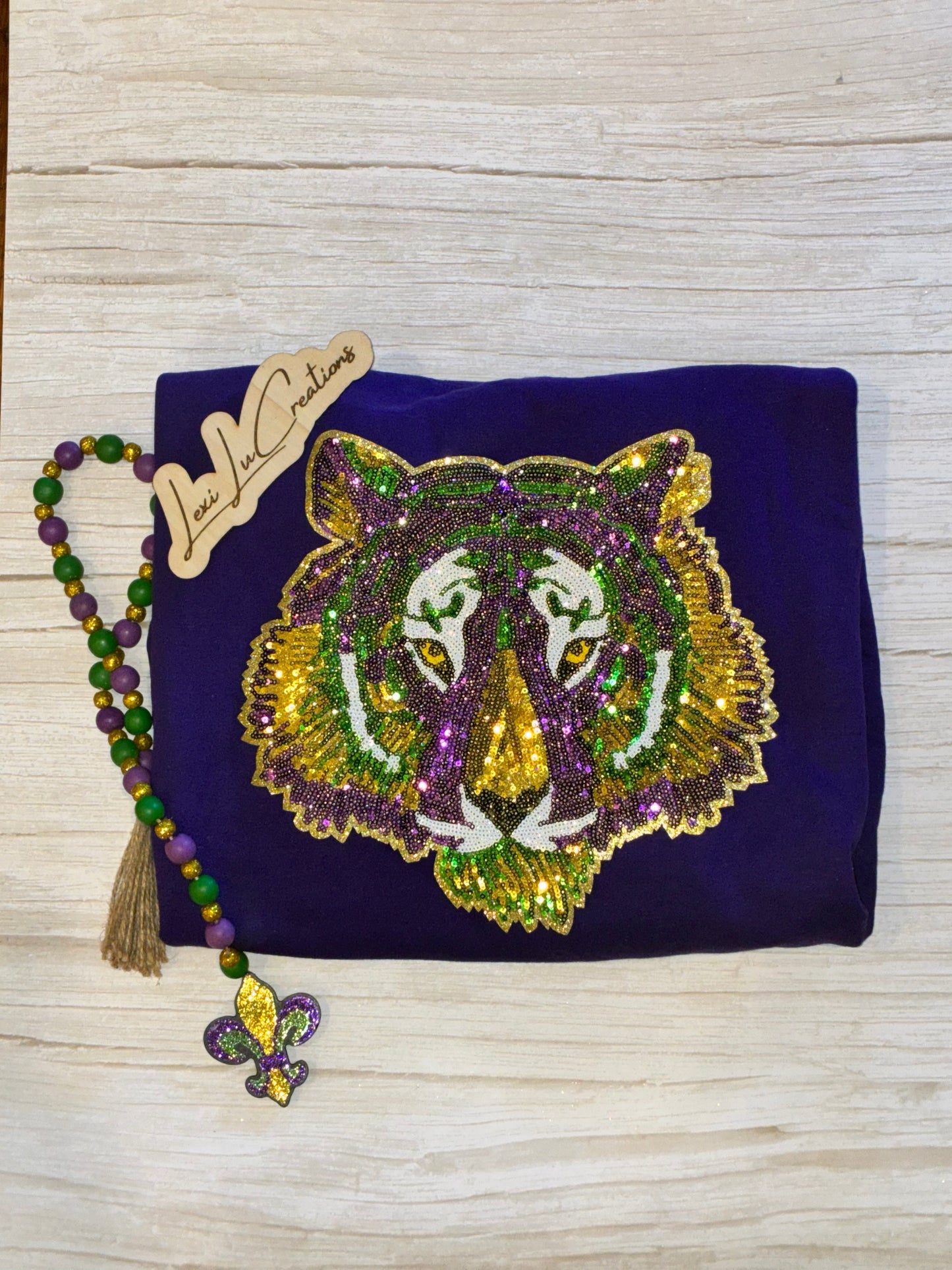 Mardi Gras Tiger Sequin Patch Shirt