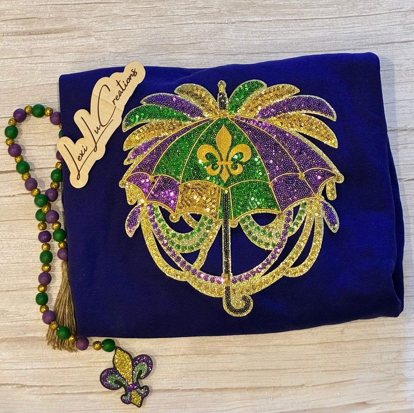 Mardi Gras Umbrella Sequin Patch Shirt