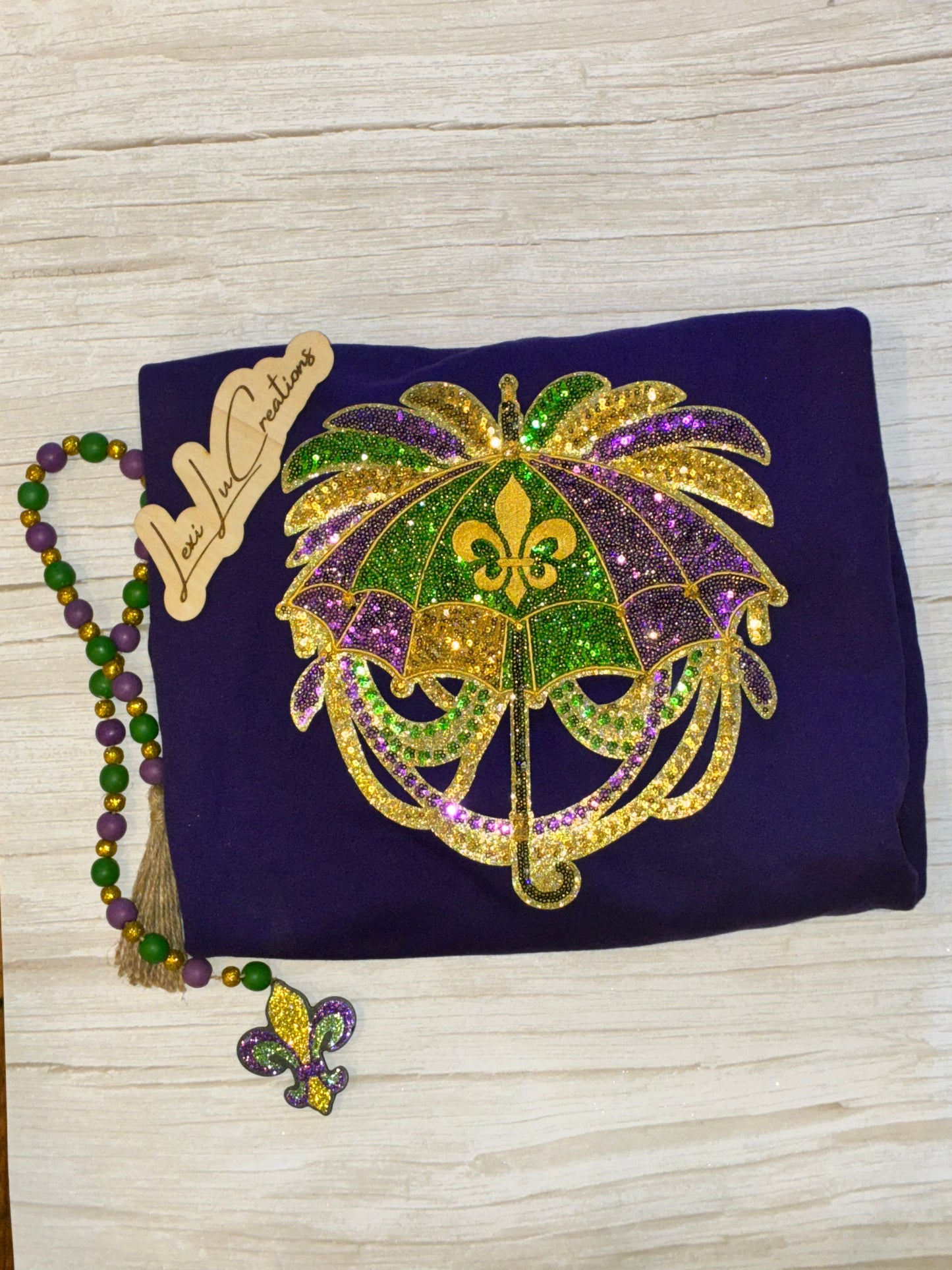 Mardi Gras Umbrella Sequin Patch Shirt