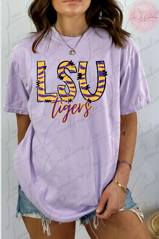 Tiger Purple and Gold Doodle Letters