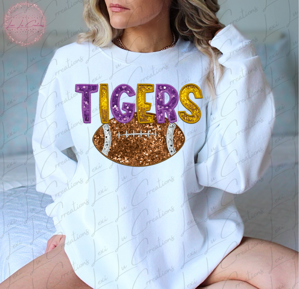 Custom Tigers Faux Sequin Embroidery (with or without football)