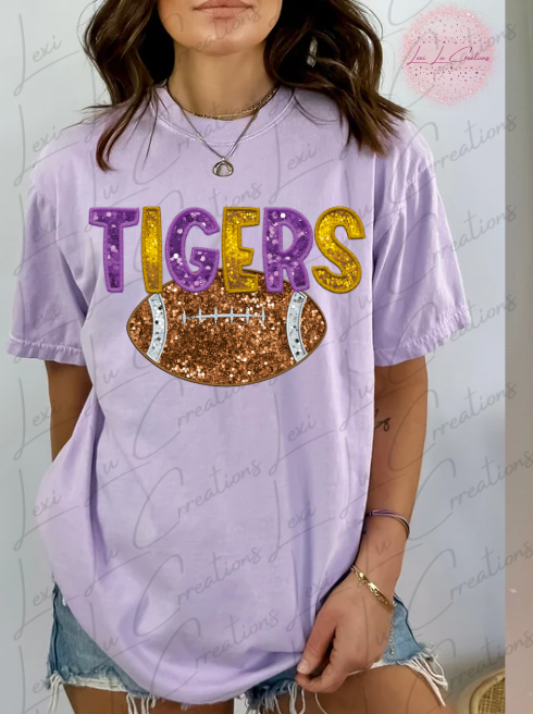 Custom Tigers Faux Sequin Embroidery (with or without football)