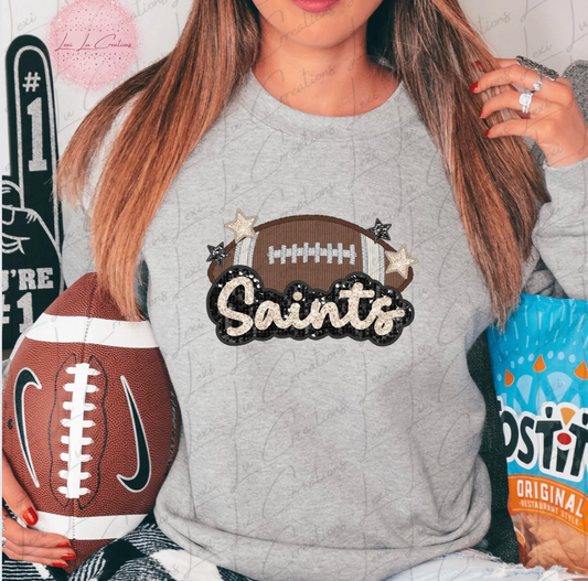 Black and Gold SAINTS Faux Embroidery