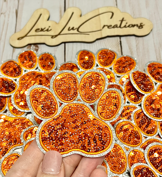 Orange Paw Print Sequin Patch