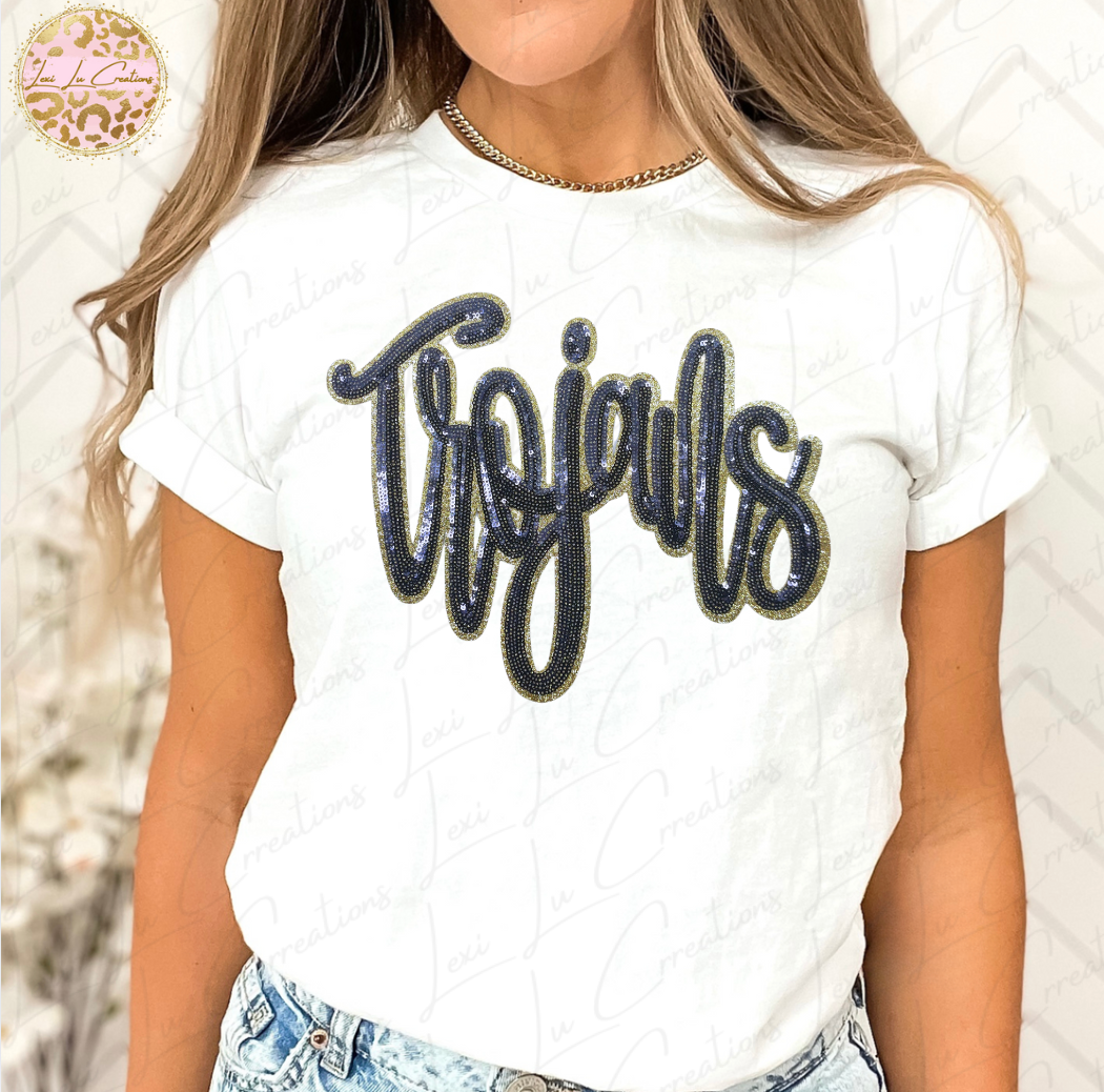 Trojans Navy Sequin Patch Shirt PREORDER