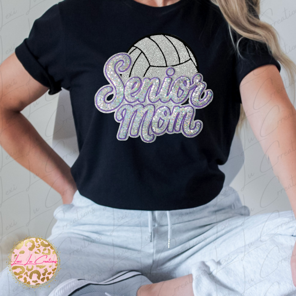 Senior Mom Volleyball Sequin Short Sleeve Shirt