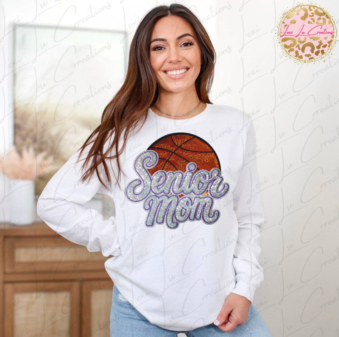 Senior Mom Basketball Sequin Sweatshirt