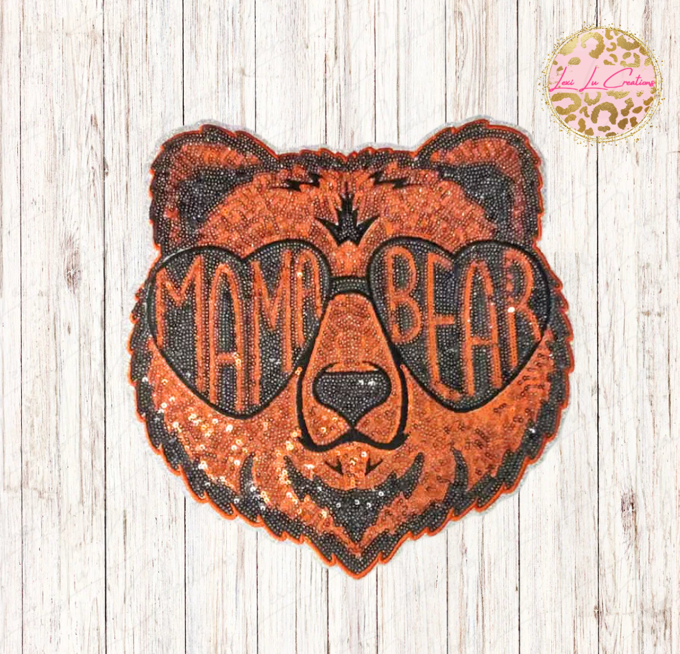 Mama Bear Orange & Black Sequin Shirt Patch