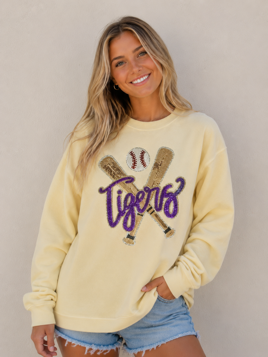 Tiger Baseball Sequin Sweatshirt