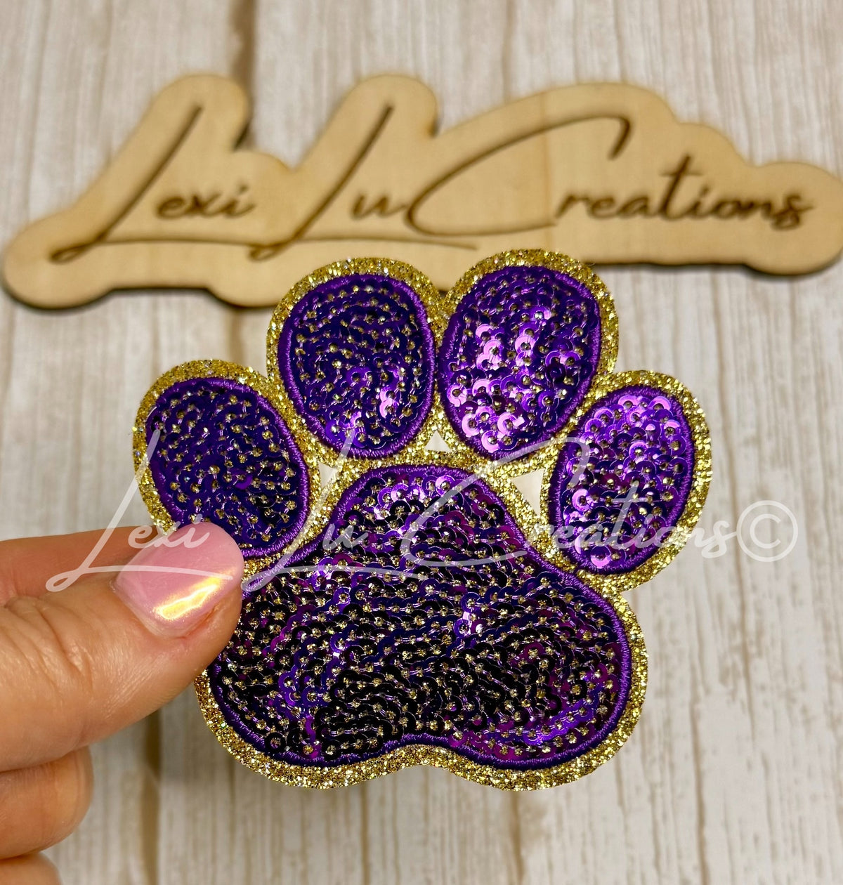 Purple & Gold Sequin Paw Print Hat Patch | Game Day Iron-On Patch