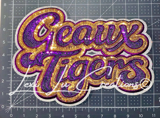 Geaux Tigers Purple & Gold Sequin Patch | Louisiana Game Day Iron-On Patch