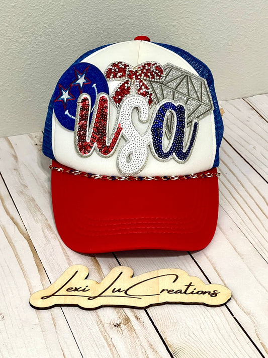 USA Red White and Blue Sequin Iron On Patch | Memorial Day | 4th of July | Fourth of July | America Hat Patch