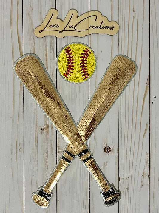 Softball Bat and Ball Iron On Patch | Softball Sequin Patch | Softball Sequin Patch | Gameday Sequin Patch | Sequin Patch