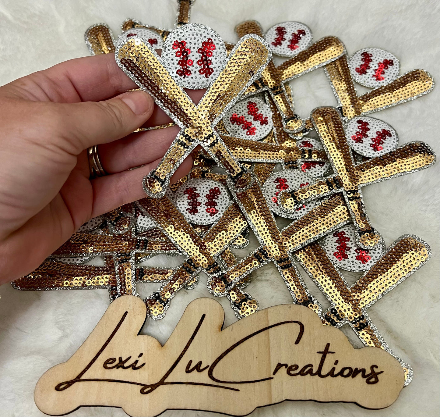 Baseball Bats and Ball Iron On Patch | Baseball Sequin Patch | Gameday Sequin Patch | Sequin Patch