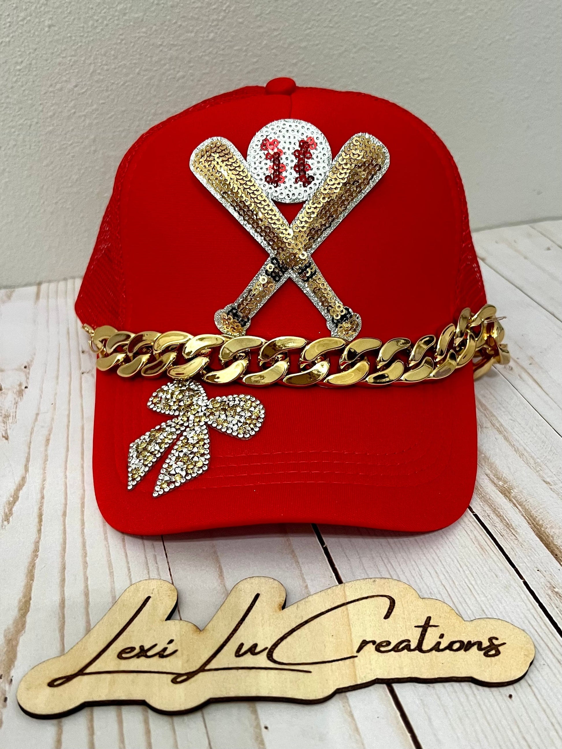 Sequin Baseball Hat with Bats & Ball Patch | Gameday Cap