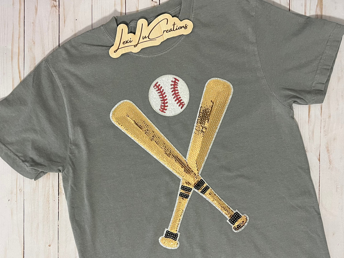 Sequin Baseball Bat and Ball Iron On Patch | Gameday Applique