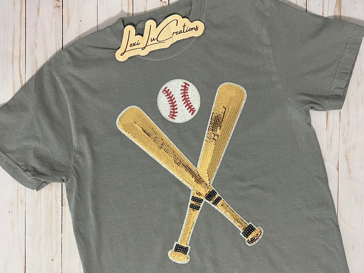 Sequin Baseball Bat and Ball Iron On Patch | Gameday Applique
