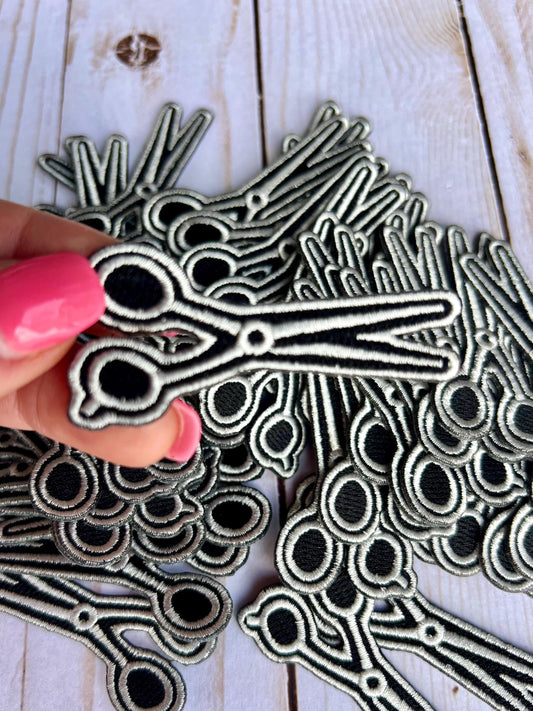 Hair Stylist Scissors Embroidered Iron On Patch| Hairdresser Hat Patches