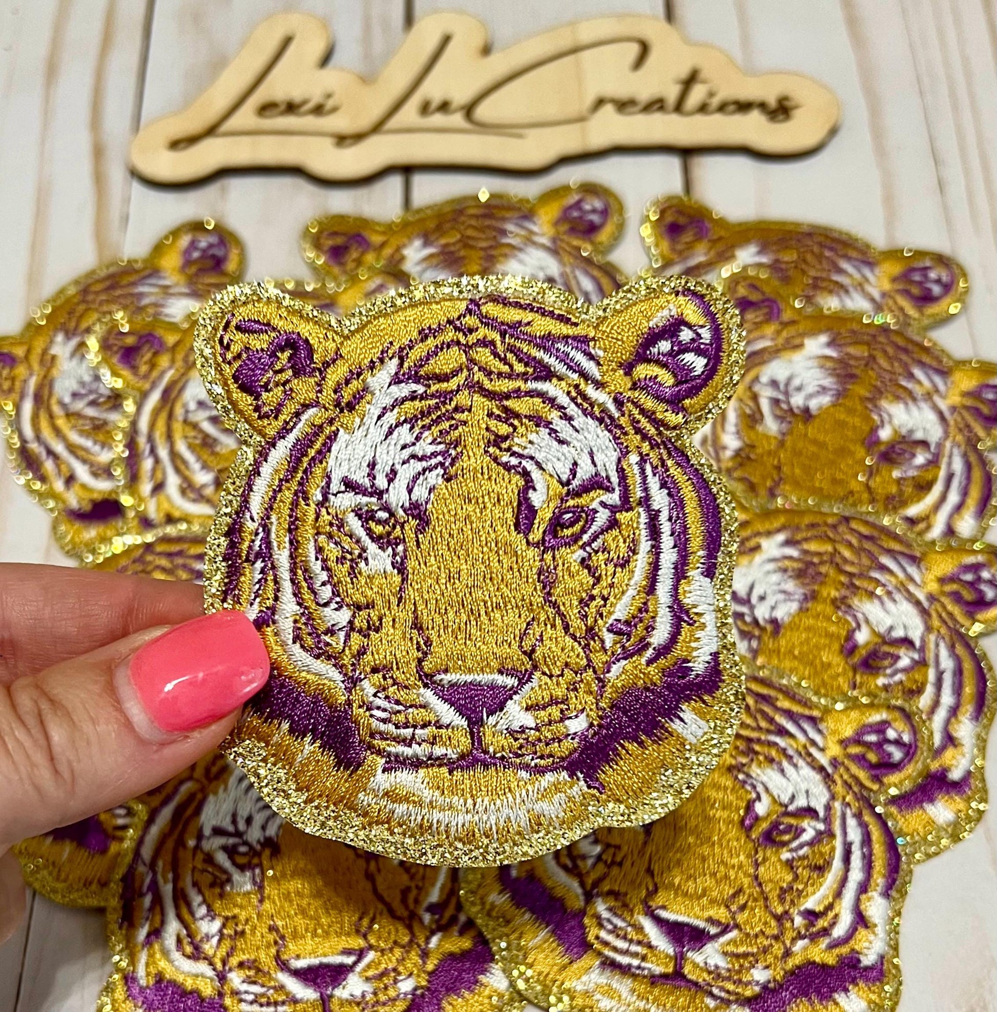 Purple and Gold Tiger Embroidered Iron On Patch| Hat Patches | Geaux Tigers | LSU