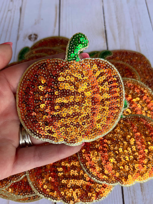 Pumpkin Sequin Iron On Patch | Fall Hat Patch