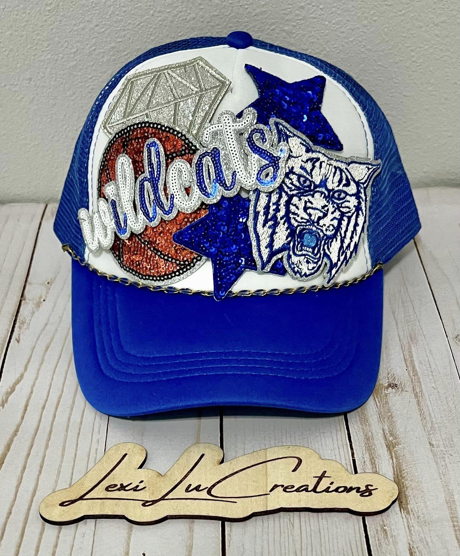 WILDCATS Mascot Iron On Patch | White and Blue Sequin Patch | Wildcats | Kentucky Patch