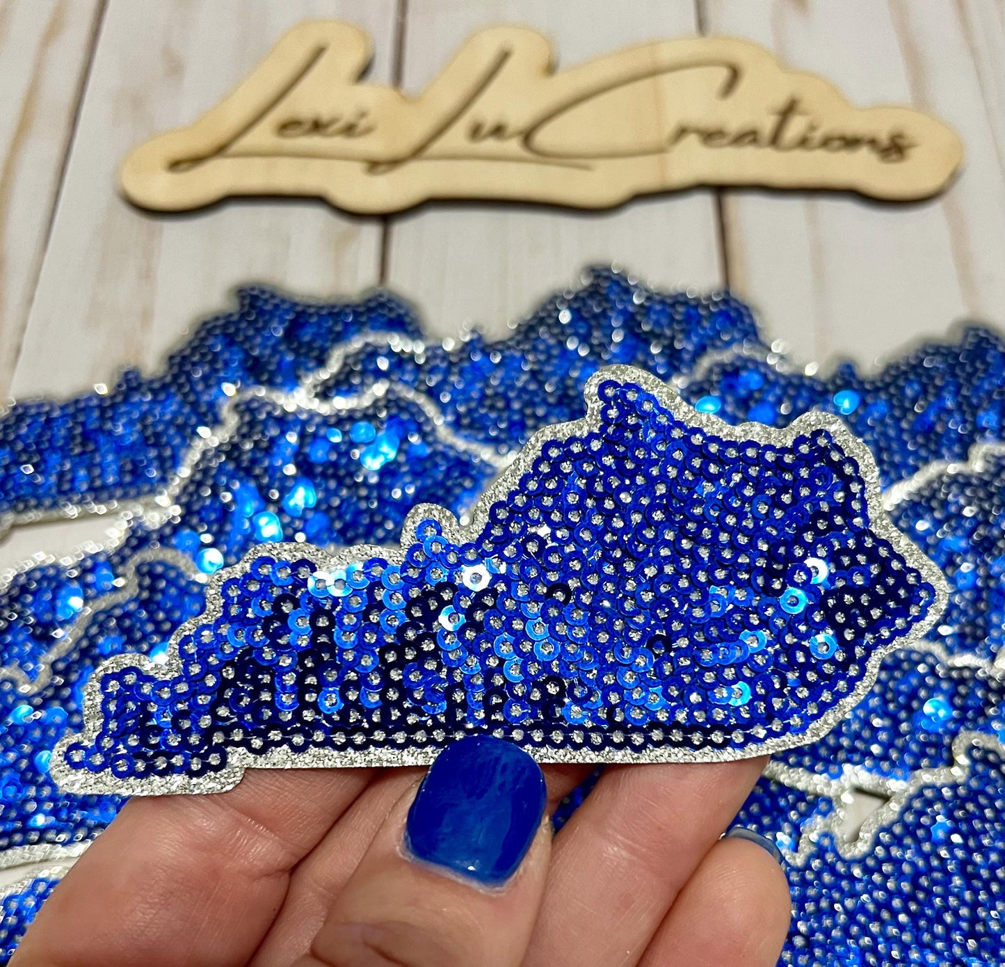 Kentucky State Sequin Iron On Patch | Blue and White Sequin Patch | Wildcats | Kentucky Patch