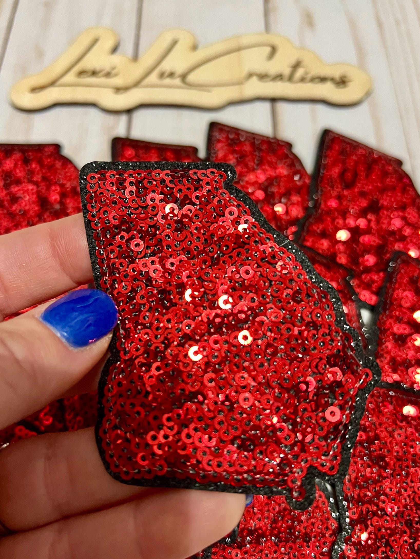 Georgia State Sequin Iron On Patch | Red and Black Sequin Patch | Georgia Bulldogs | Georgia Patch