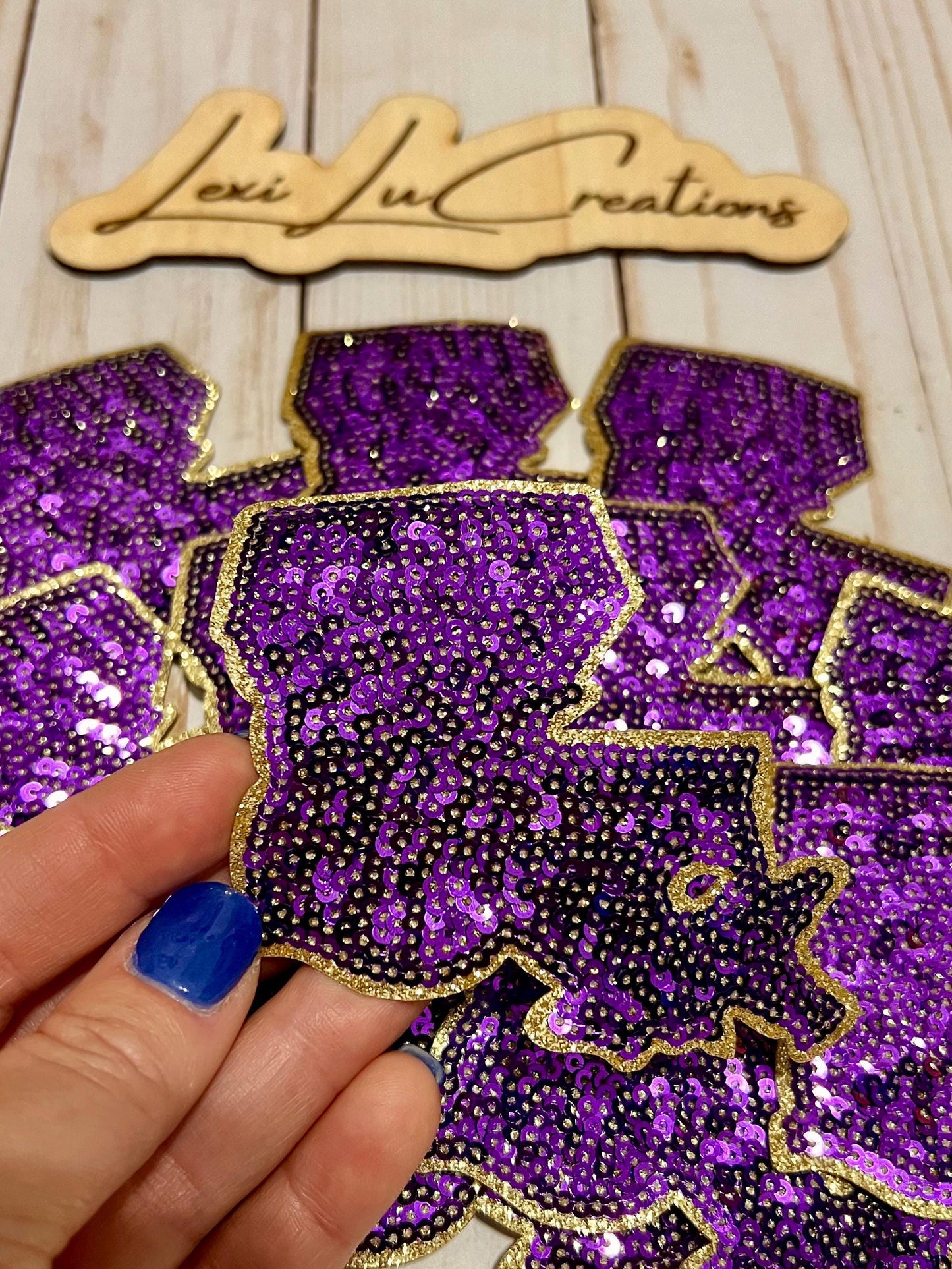 Louisiana State Sequin Iron On Patch | Purple and Gold Sequin Patch | LSU | Louisiana Patch