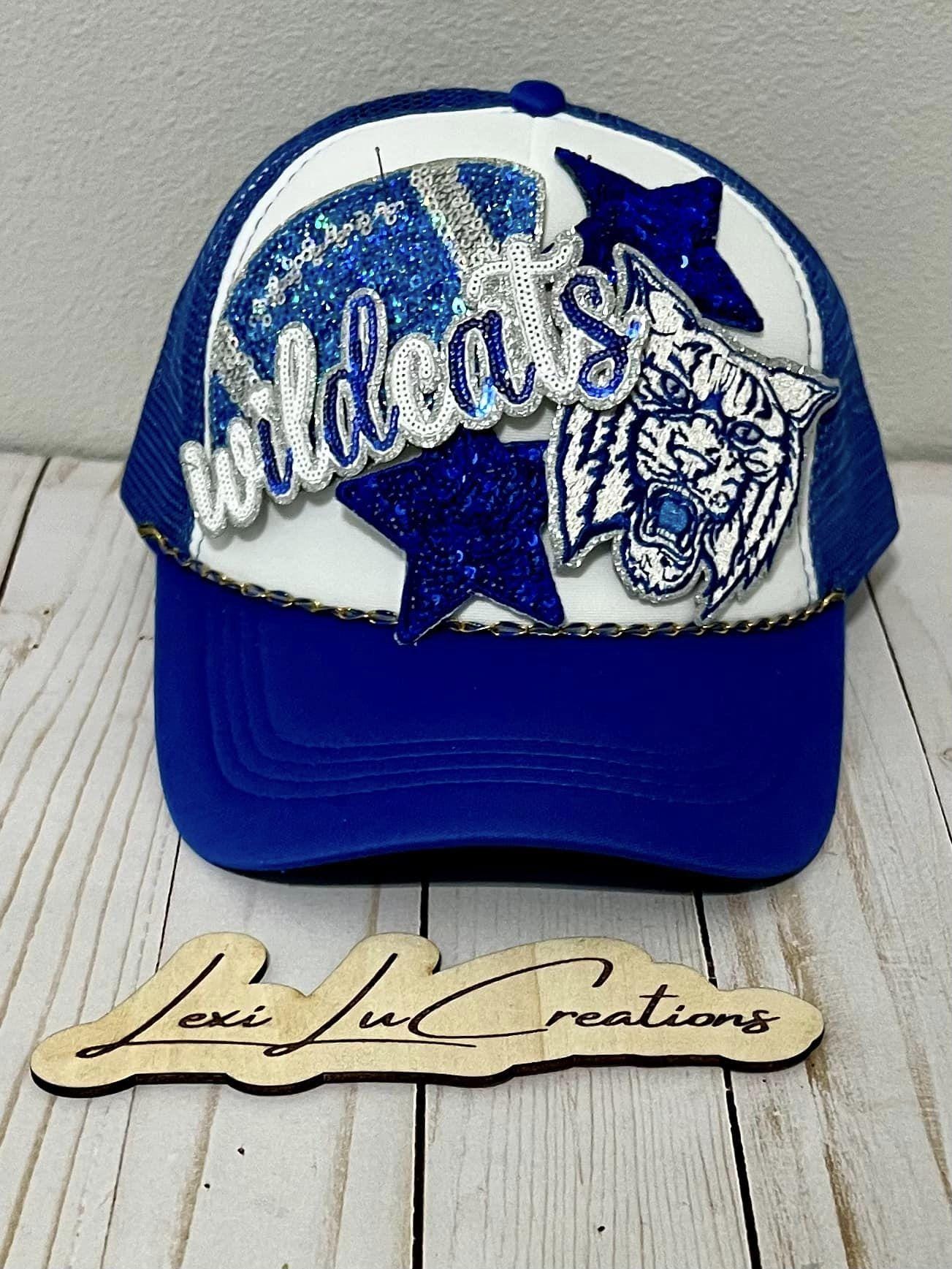 WILDCATS Mascot Iron On Patch | White and Blue Sequin Patch | Wildcats | Kentucky Patch