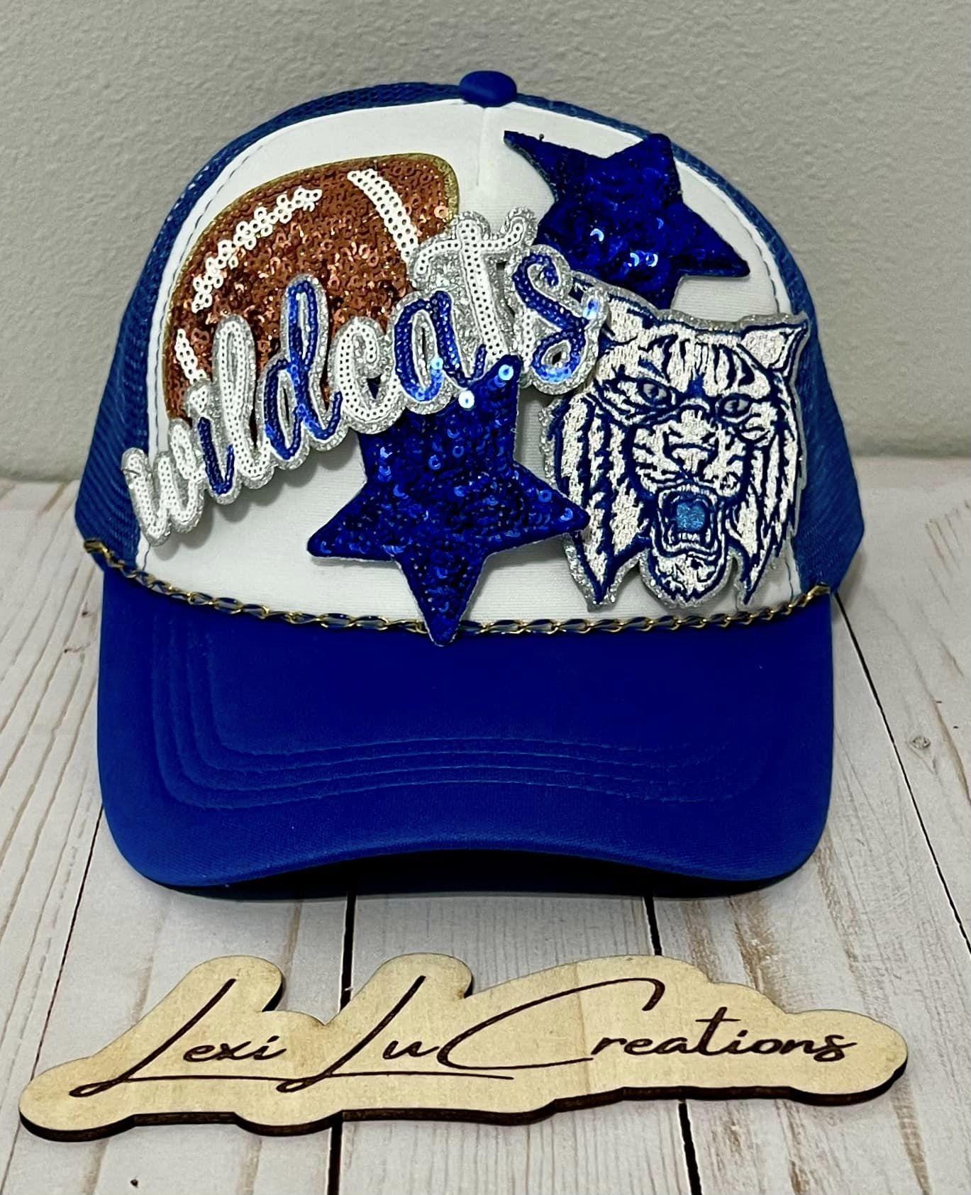 WILDCATS Mascot Iron On Patch | White and Blue Sequin Patch | Wildcats | Kentucky Patch