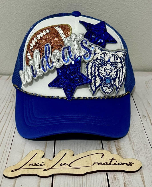 WILDCATS Mascot Iron On Patch | White and Blue Sequin Patch | Wildcats | Kentucky Patch
