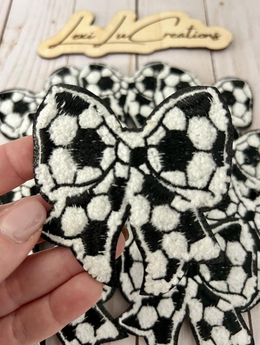 Soccer Bow Chenille Iron On Patch | Game Day Hat Patch | Coquette Patch