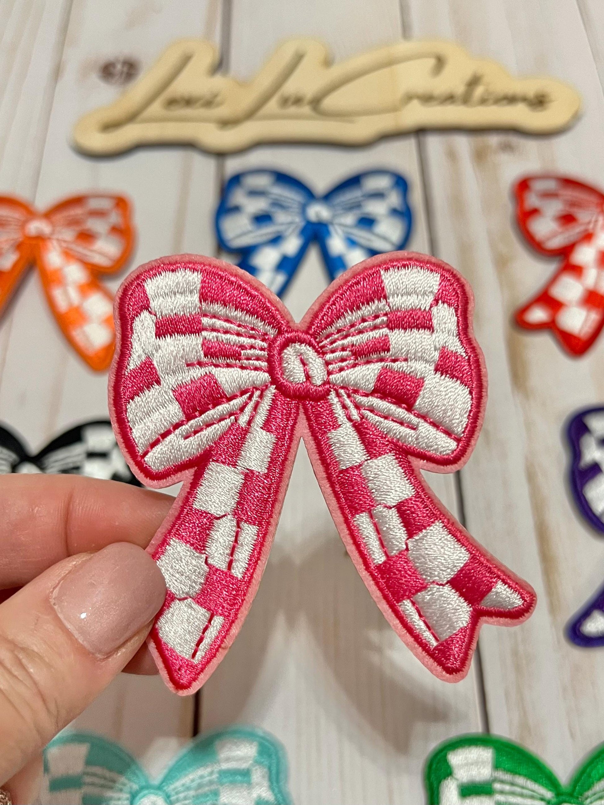 Checkered Bow Embroidered Iron On Patch| Hat Patches | Coquette