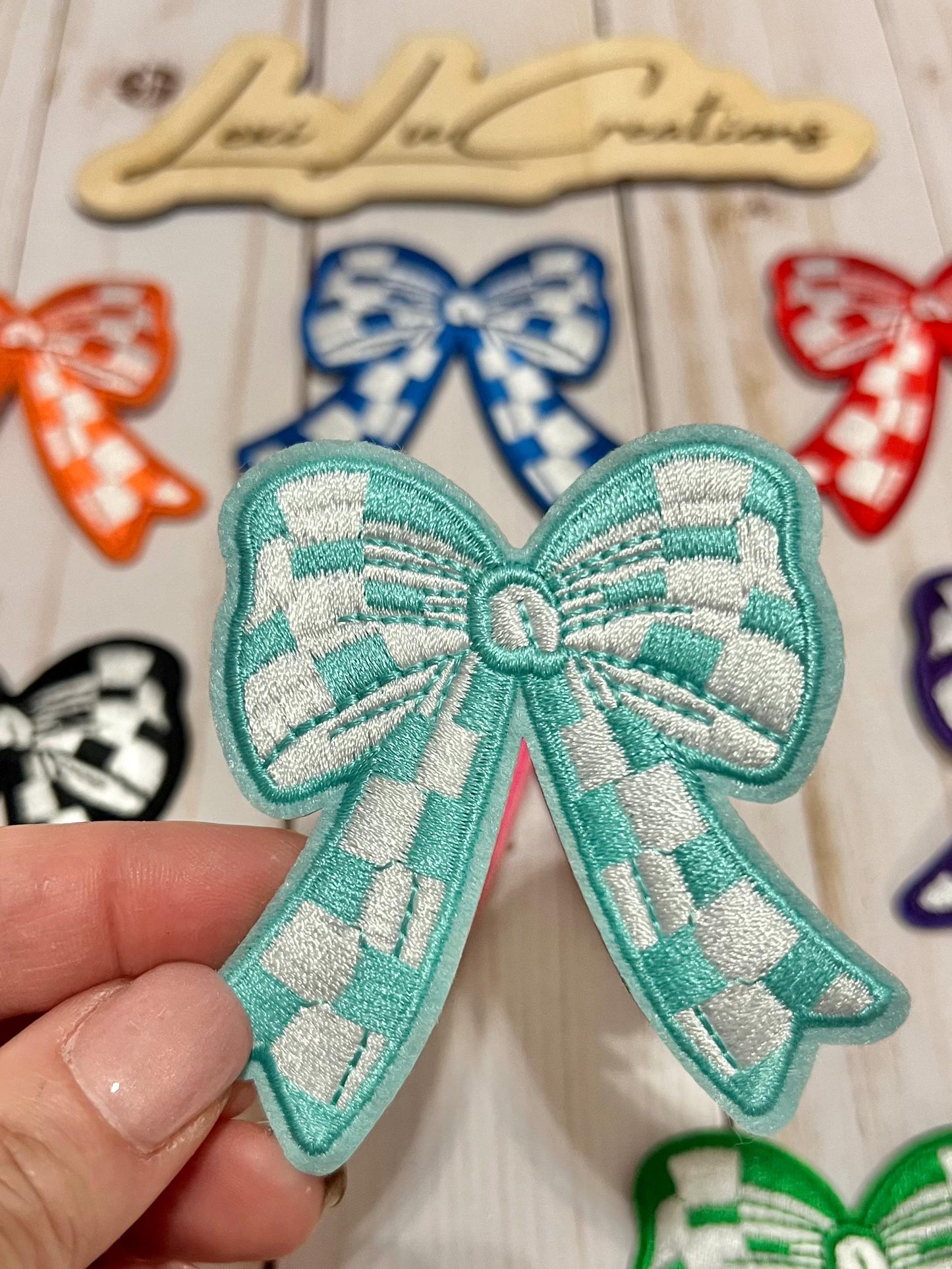 Checkered Bow Embroidered Iron On Patch| Hat Patches | Coquette