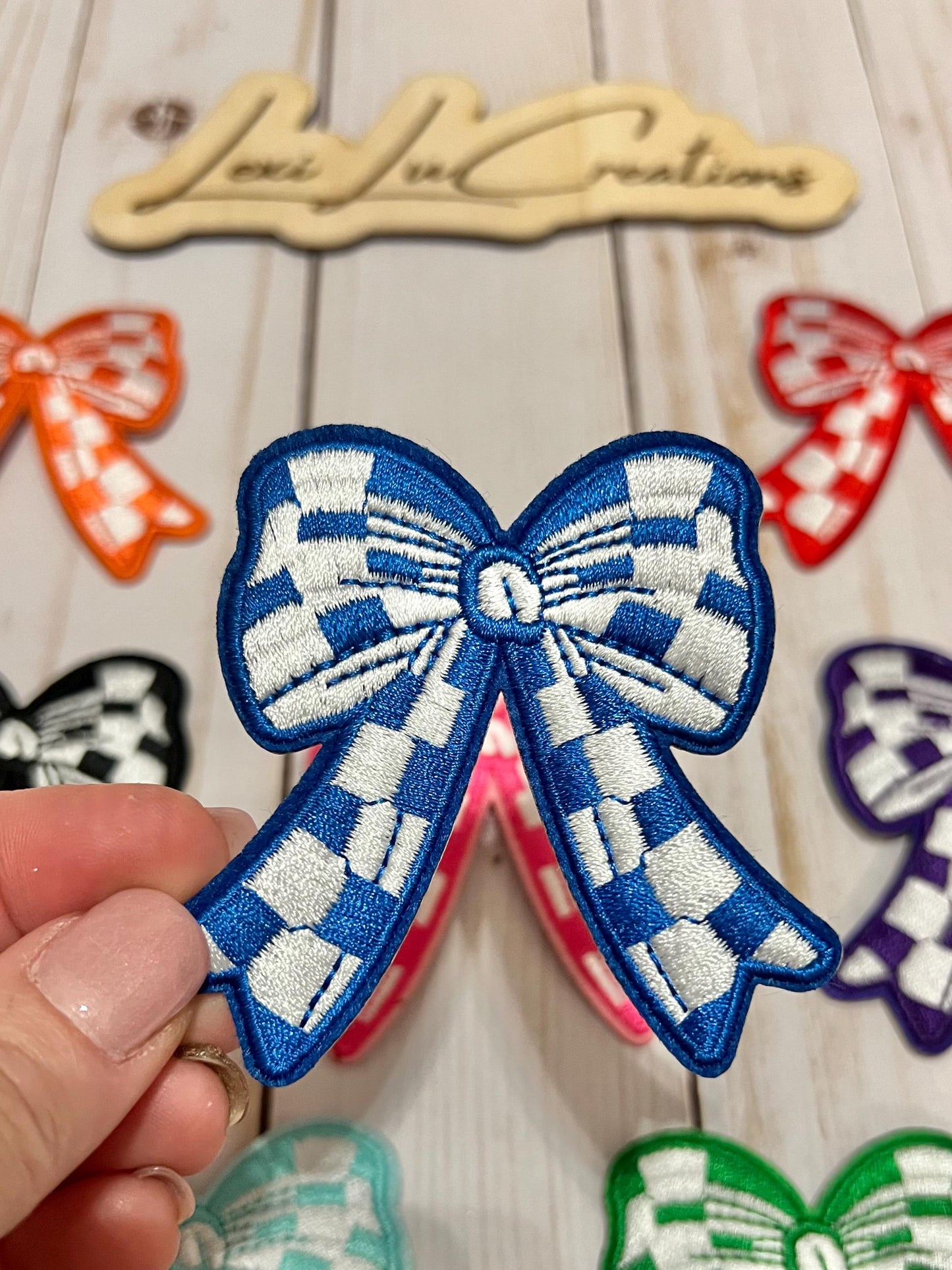 Checkered Bow Embroidered Iron On Patch| Hat Patches | Coquette
