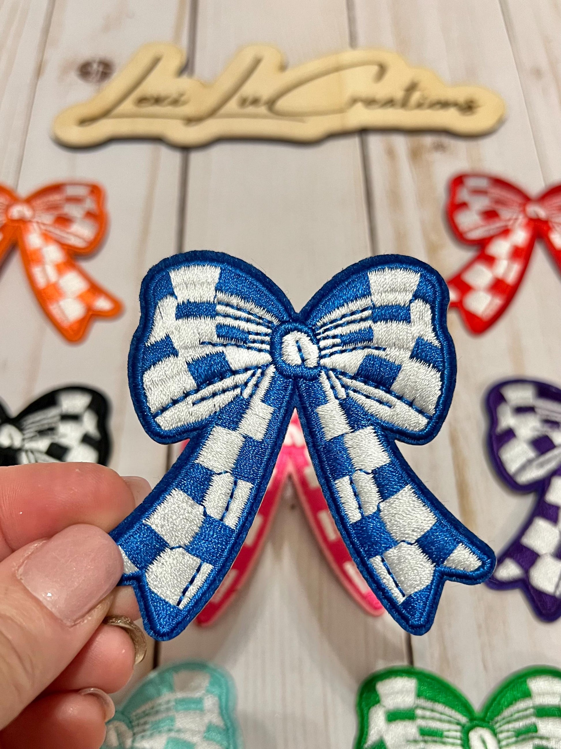 Checkered Bow Embroidered Iron On Patch| Hat Patches | Coquette
