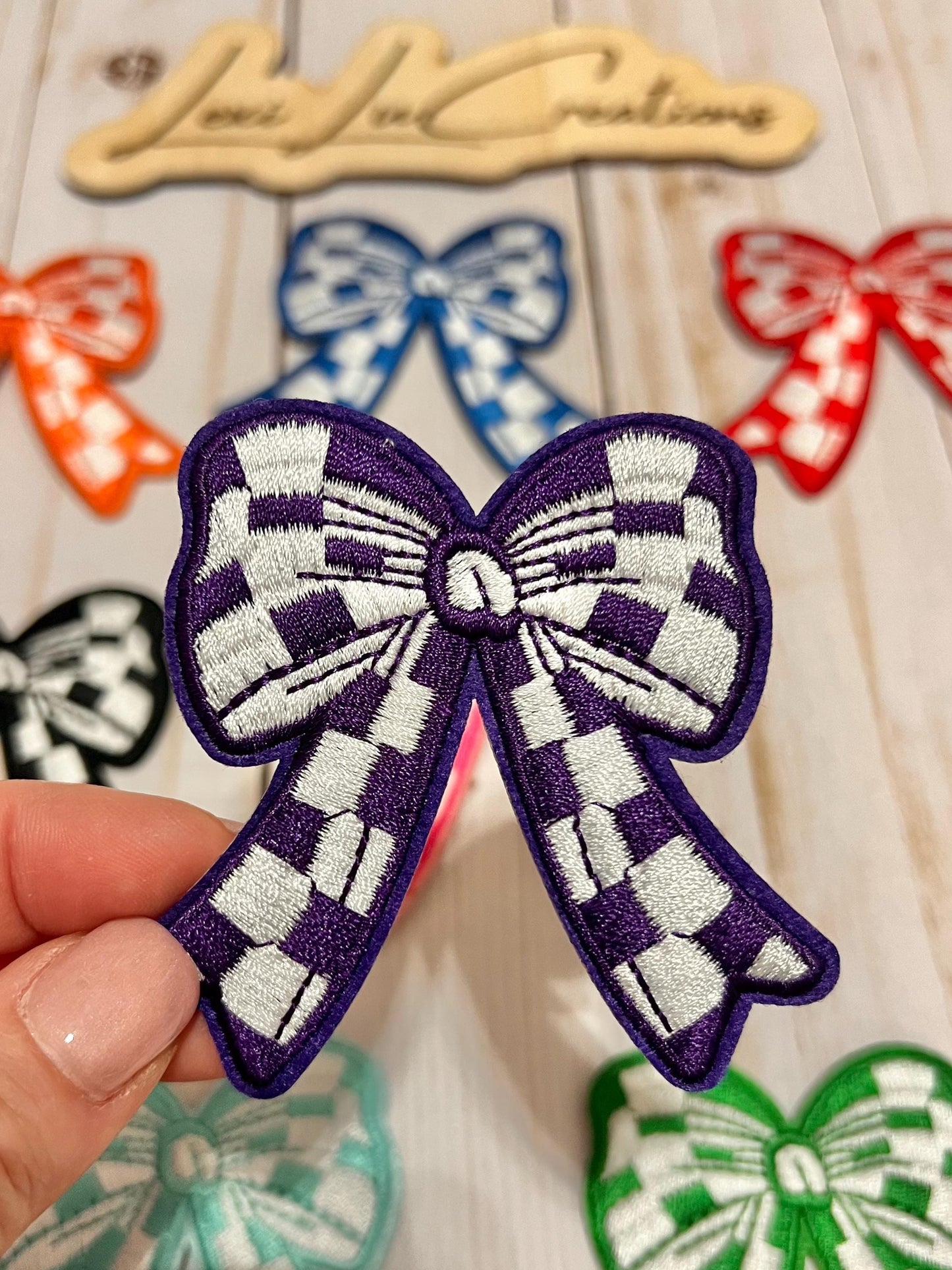 Checkered Bow Embroidered Iron On Patch| Hat Patches | Coquette