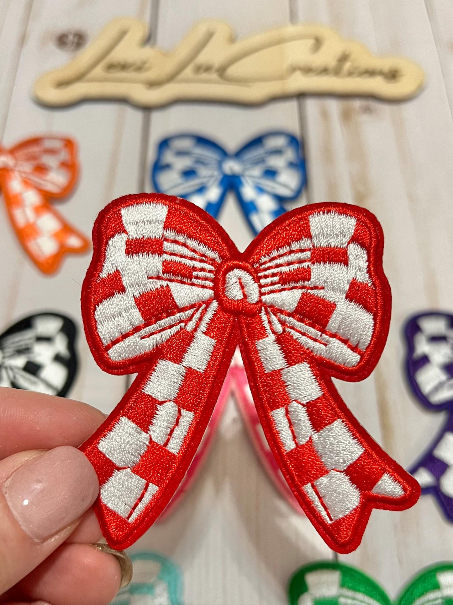 Checkered Bow Embroidered Iron On Patch| Hat Patches | Coquette