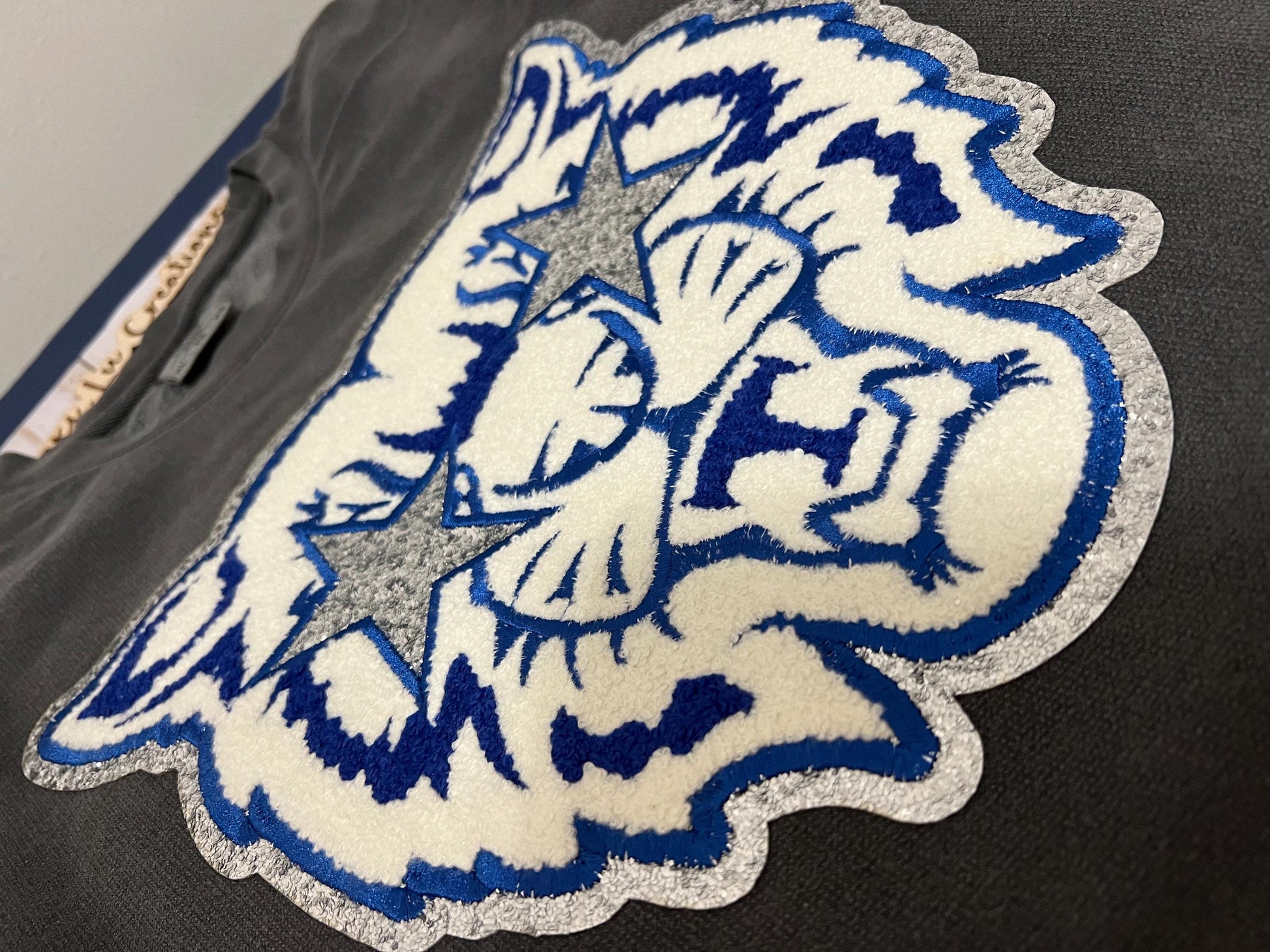 WILDCAT Mascot Patch Sweatshirt | Blue and White Chenille Patch | Preppy Wildcats | Kentucky Patch