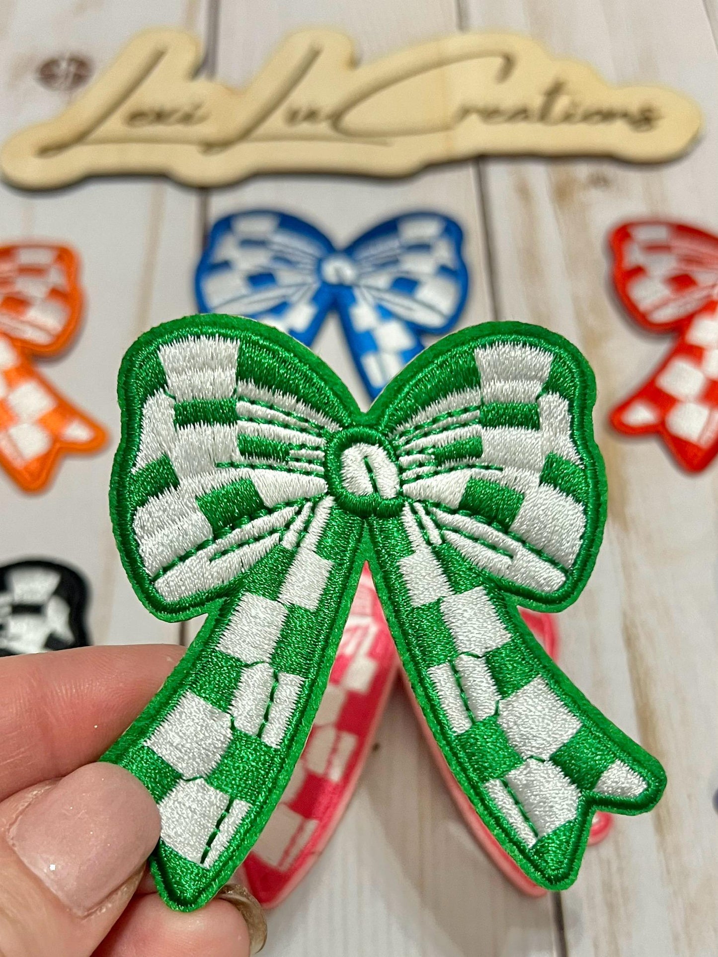 Checkered Bow Embroidered Iron On Patch| Hat Patches | Coquette