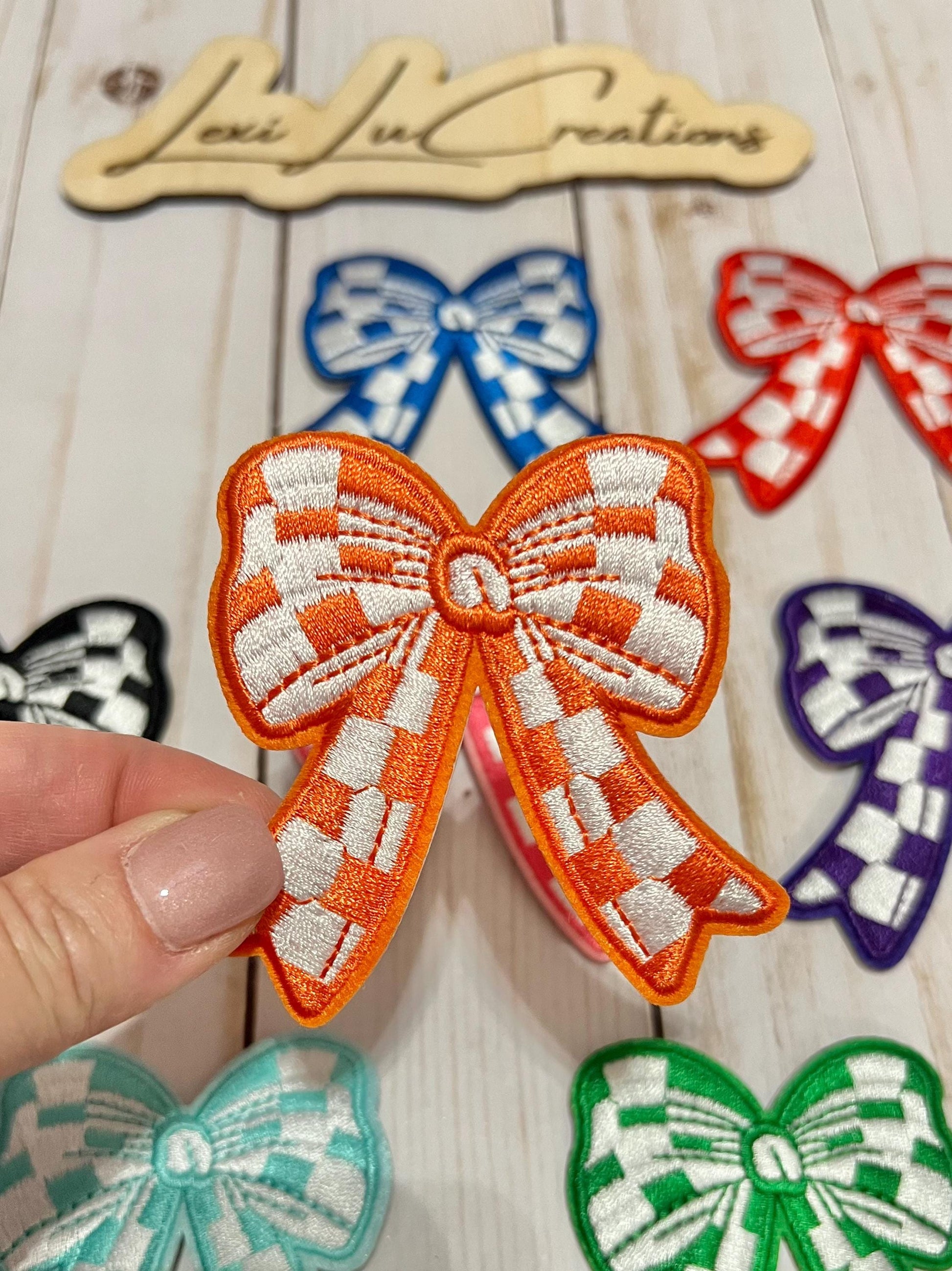 Checkered Bow Embroidered Iron On Patch| Hat Patches | Coquette