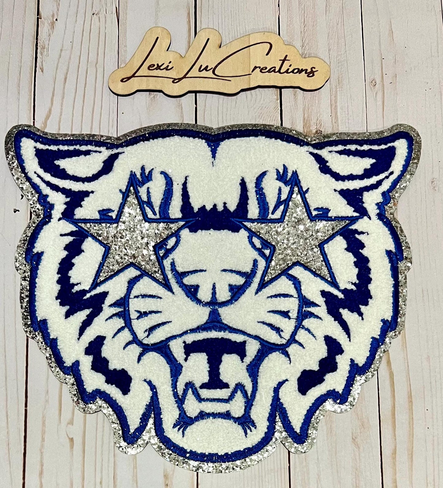 WILDCAT Mascot Iron On Patch | Blue and White Chenille Patch | Preppy Wildcats | Kentucky Patch